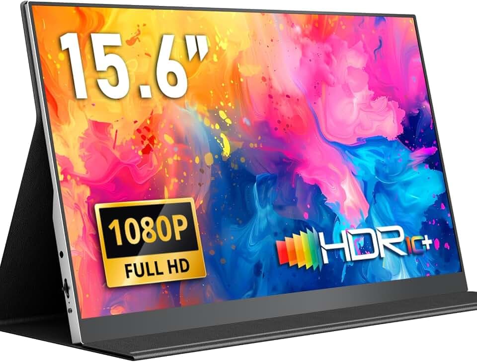 Yodoit Monitor Portatile 15,6" Display IPS FHD 1920x1080P | Secondo Schermo Esterno per laptop con Connettività USB-C e HDMI, con Altoparlanti e Custodia, per PC, Mac, PS3/4/5, Xbox Etichetta Energetica