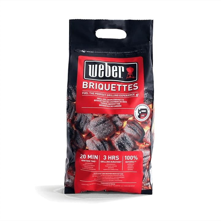 Weber Bricchetti di carbone/accessorio BBQ, combustibile naturale per calore di lunga durata, accensione in 20 minuti, fino a 3 ore di combustione, 4 kg