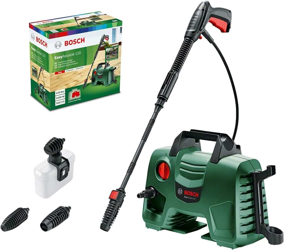 Bosch Home and Garden 06008A7901 Idropulitrice 3 Ugelli, Alta Pressione, Filtro Trasparente, Verde Nero, Cavo e Tubo Flessibile 5 m, 350 L/h, 40.10 x 37.60 x 20.20 cm