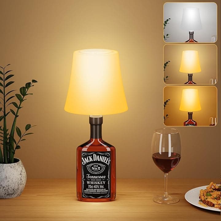 Lampada da Tavolo LED Senza Fili, Ricaricabile Lampada Bottiglia, Lampada Comodino Luminosità Regolabile,Temperatura Tricolore+RGB,IP54 Impermeabile per Ristorante,Campeggio(Non includendo Bottiglie)