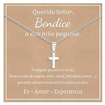 FLHEART Collana con ciondolo a croce cristiana, in acciaio inossidabile, placcato oro/argento, con catena religiosa amuleto, regalo per bambini, Pasqua, battesimo, prima comunione, compleanno, Natale