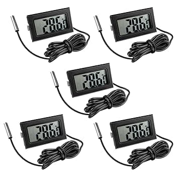 Gvolatee 5 Pezzi Termometro Digitale, Sonda Termometri per Frigo Acqua, Mini LCD Termometro Digitale Monitor di Temperatura con Sonda Esterna Impermeabile per Frigorifero Congelatore Acquario