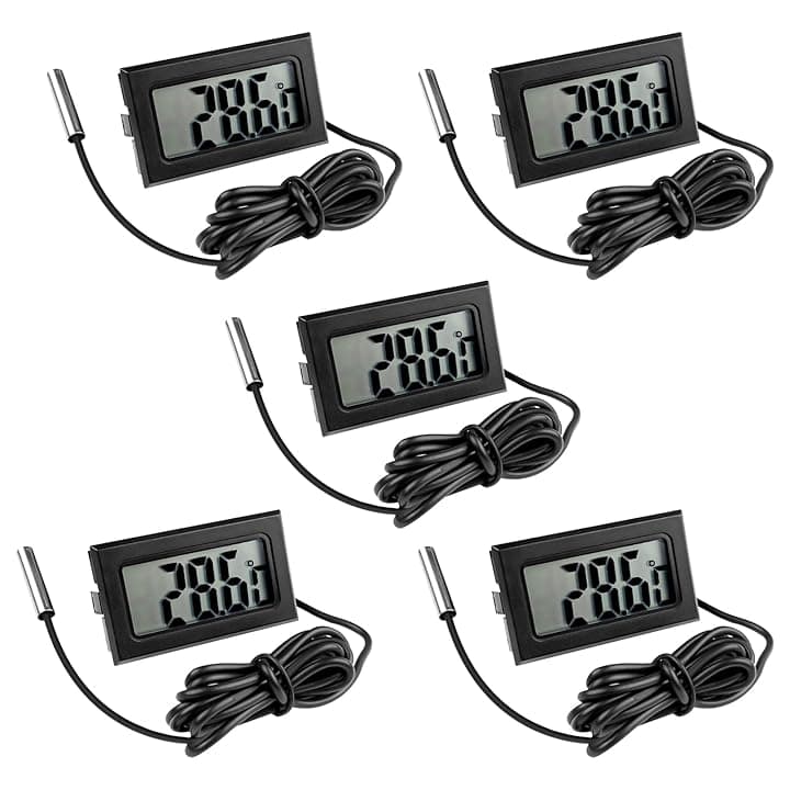 Gvolatee 5 Pezzi Termometro Digitale, Sonda Termometri per Frigo Acqua, Mini LCD Termometro Digitale Monitor di Temperatura con Sonda Esterna Impermeabile per Frigorifero Congelatore Acquario