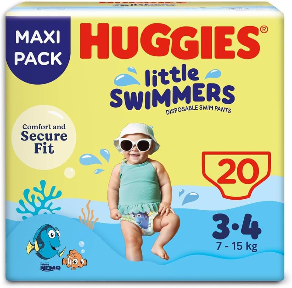 Huggies Little Swimmers Pannolini Taglia 3-4 (7-15 kg), Pannolino costumino, Design Disney, 20 Pz