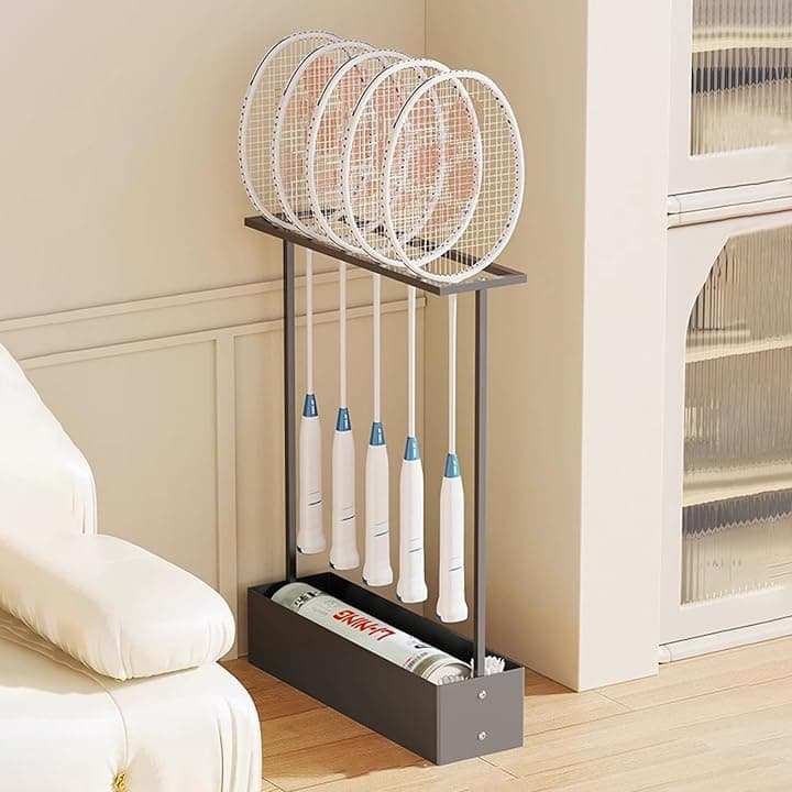 Rastrelliera Racchetta Tennis Supporto Verticale per Racchette da Badminton, Salvaspazio per Attrezzature Sportive, Organizer Angolare per Racchette da Tennis per Scuola, Camera da Letto, Soggiorno(Bl