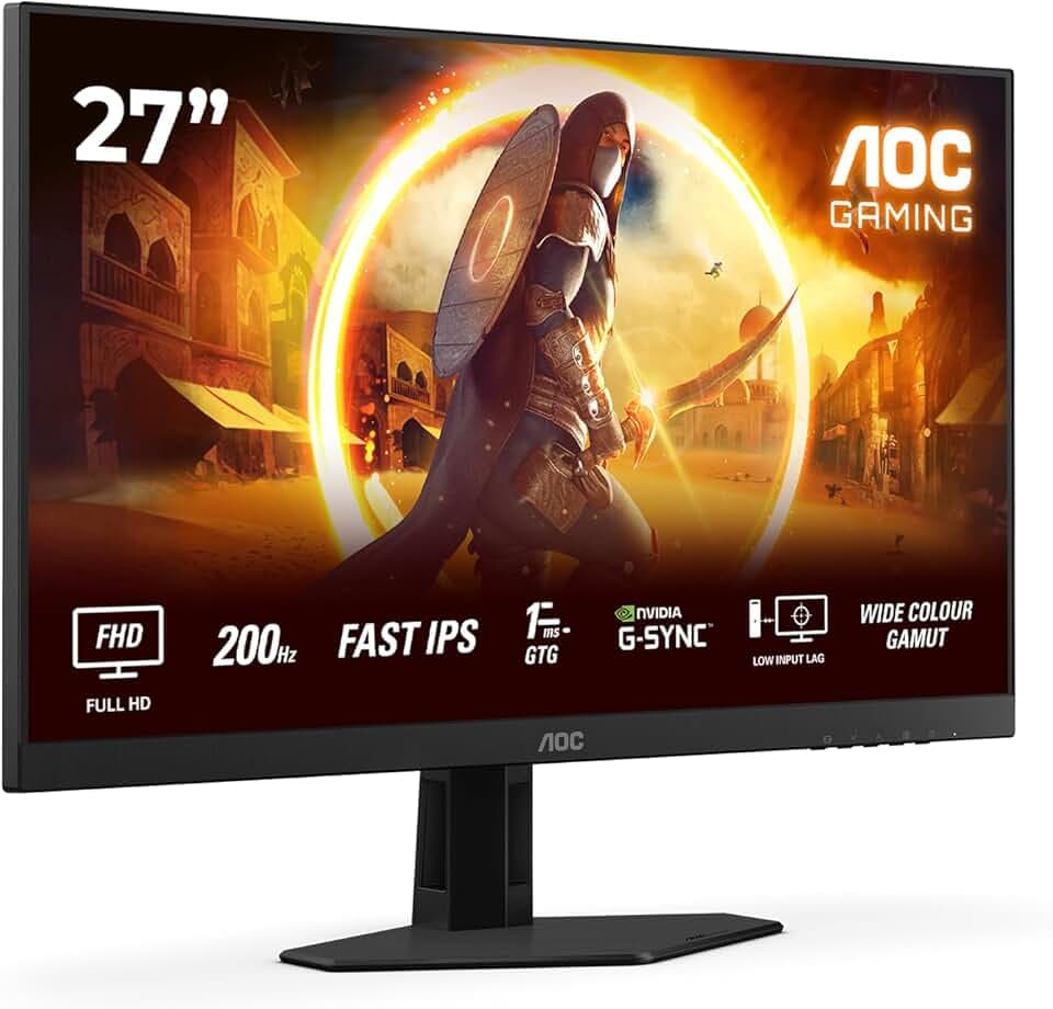 AOC Gaming Monitor 27G4HRE 27 pollici, 1920x1080, FHD, 200Hz, Fast IPS Panel, 0.5ms MPRT, Speakers, (HDMI2x 2.0 DP 1x 1.4) Adaptive Sync, HDR10, G-Sync Compatible, Nero