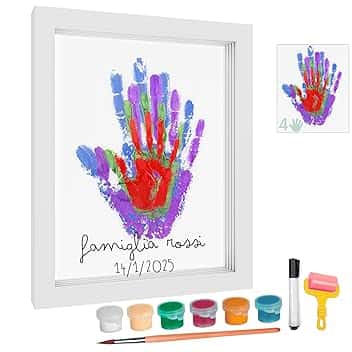 HuBorns - Cornice Impronta Mani e Piedi Neonati con Spazio per 4 Impronte, Kit Impronta Mani Famiglia per Dipingere Impronte, Set Impronte Mani e Piedi Neonato Ideale Regalo Neonato