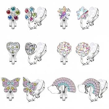 HTTDSLF 6 Paia Orecchini a Clip per Ragazze, Accessori per Gioielli da Principessa, Orecchini Piccoli per Bambine, Bambina Clip, Senza Buco Carino Colorati, Gioielli Regali per Donne Ragazze