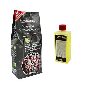 1 biscotto LotusGrill Superior BBQ da 3 kg + 1 pasta combustibile LotusGrill da 500 ml – CO2 neutro, si accende rapidamente, tempo di combustione