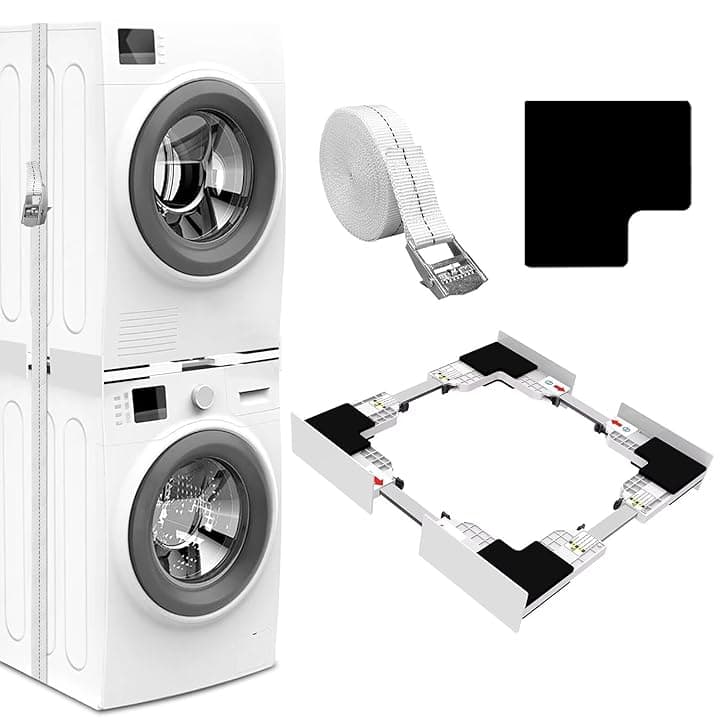 NIUXX Kit di Accatastamento per Lavatrici, Kit di Sovrapposizione Universale con Cinghie Cricchetto, Kit di Impilamento Slim, Telaio Intermedio Universale per 46-66 cm Lavatrice e Asciugatrice