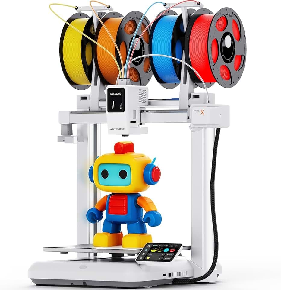Anycubic Kobra X Multicolore Stampante 3D, Stampa a 4 Colori, Velocità Elevata di 600 mm/s, Fotocamera Integrata e Rilevamento Tramite AI, Amplia la tua Tavolozza a 19 Colori con 4 ACE 2 Pro