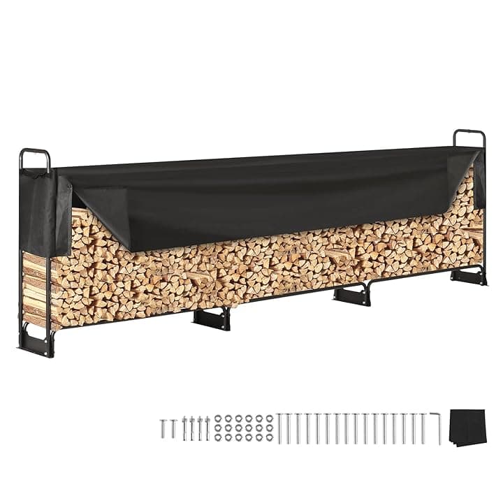 VEVOR Portalegna da Esterno per Legna da Ardere 383x36x117 cm con Copertura impermeabile 600D Oxford Legnaia Portalegna da Esterno per Camino Giardino Stoccaggio per Tronchi Interno/Esterno per Legna