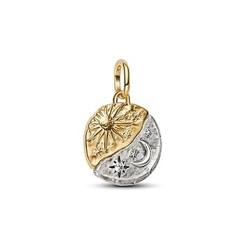 PANDORA Me 763977C01 - Ciondolo a forma di sole e luna in argento sterling con lega di metallo placcata in oro 14 carati, compatibile con Me e Moments