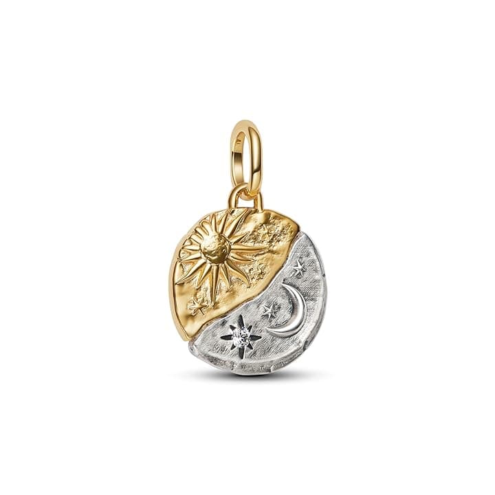 PANDORA Me 763977C01 - Ciondolo a forma di sole e luna in argento sterling con lega di metallo placcata in oro 14 carati, compatibile con Me e Moments