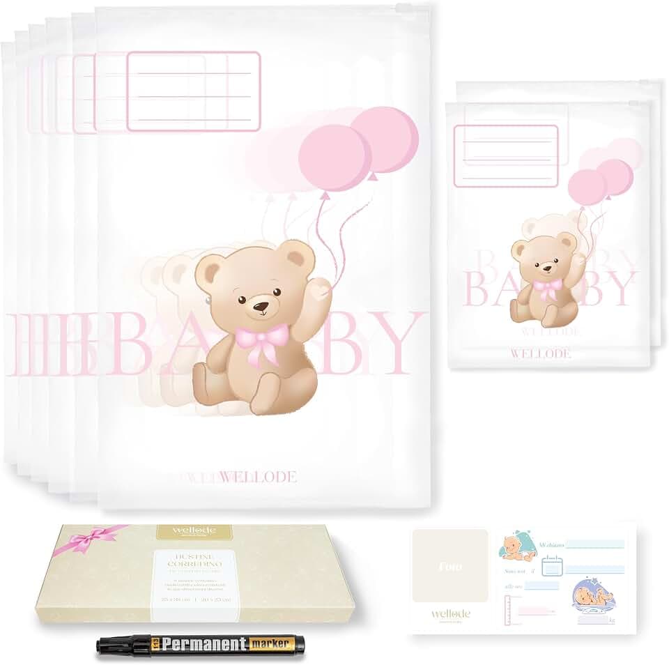 8 Bustine Corredino Neonato Ospedale Teddy Bear in 2 Dimensioni Diverse