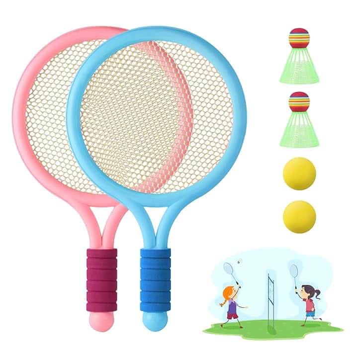 Racchetta tennis Bambino racchette badminton 1 paio di racchette da badminton con 2 Palline da Tennis e 2 volani per tennista regalo per bambini Sport all'aperto indoor