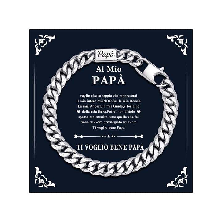 Gamtic Regalo Papà Marito Uomo Bracciale - Acciaio Inossidabile 316L Cuba Braccialetto Ti amo per sempre Cubano Catenina Bracciali 19/21/23 cm, Regali per Festa del Papà Natale Compleanno San Valentino