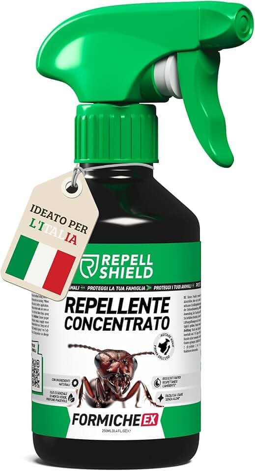 RepellShield® Spray Antiformiche e Antizanzare Naturale – Uso Interno ed Esterno – Sicuro per Bambini e Animali – Con Oli Essenziali di Menta, Lemongrass e Citronella (250ml)