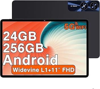 Tablet 11 Pollici Android Tablet con 24GB RAM + 256GB ROM(TF/2TB), Octa-Core 2.0 GHz, 2.4G/5G WiFi, Bluetooth 5.0, Widevine L1, 8000mAh, 5MP+13MP, 1280 * 800 Pixels FHD, Touch Screen con Case - Negro