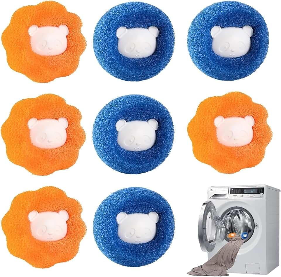 Acchiappa Cattura Capelli Lavatrice, Sfere per Bucato, 8 PCS Riutilizzabile Palline, Floating Pet Fur Catcher,Sfere per Bucato Pulizia di peli di Animali Vestiti Biancheria da Letto (Orange+Blue)