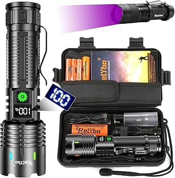 Relybo Torcia LED Potente Professionale, 1000000 Lumens Torcia LED Ricaricabile USB, XHM88 Torce LED Alta Potenza Ricaricabili, Torcia Tattica Militare Per Emergenza Regalo Trekking Campeggio ClimeCo Certified