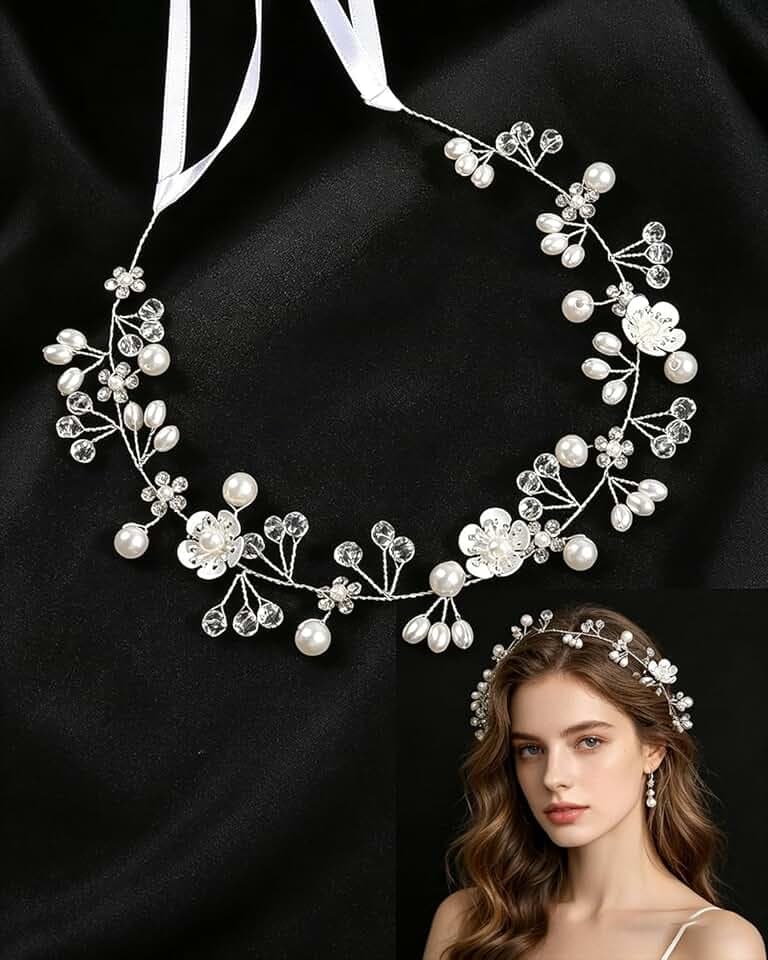 TBCDS TBCDS 1 pezzo Coroncina di Fiori per Capelli Bambina, Accessori Capelli Bambina, Accessori per Capelli Comunione e Battesimo, Coroncina Comunione Bambina (Argento)