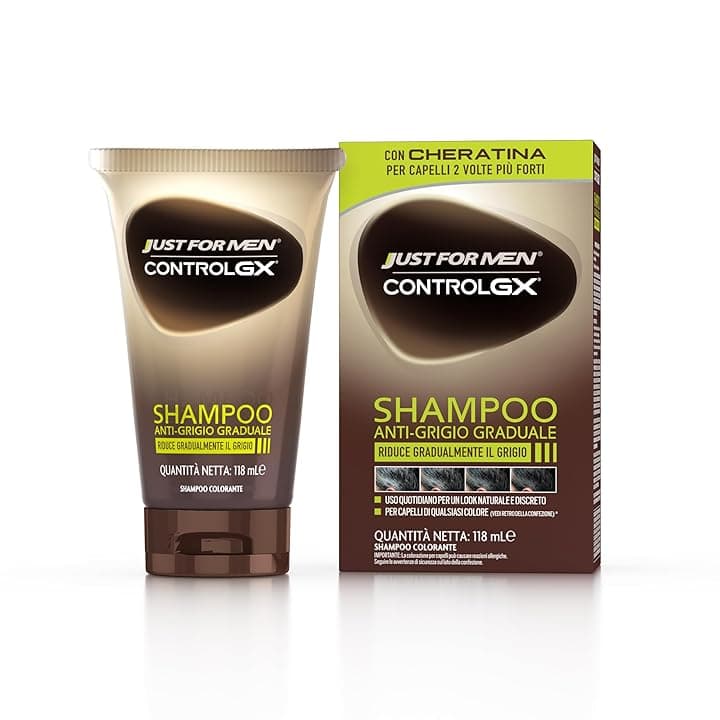 Just For Men Control GX, Shampoo Colorante Uomo, Colore E Tinta Per Capelli, Riduce Gradualmente Il Grigio, Per Un Look Naturale, 118 ml