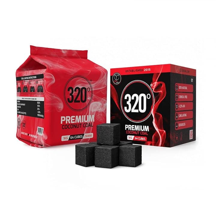 320° Carbone naturale di noce di cocco (26mm Cubes) per barbecue e narghilè, shisha, 1 kg