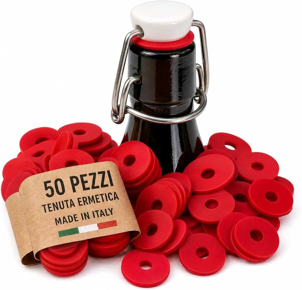 Vigormat Guarnizioni per Bottiglie di Vetro in Gomma Universali - Guarnizione di Ricambio per Tappi Bottiglie Vetro con Chiusura Ermetica - Made in Italy (50 Pezzi)