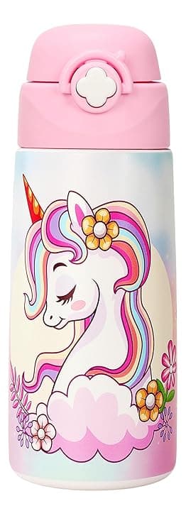 Borraccia Termica Bambini, In Acciaio Inox, 500 Ml,senza Bpa,bottiglia Acqua Con Cannuccia A Prova Di Perdite, Per Scuola, Asilo (Unicorno)
