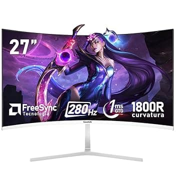 Gawfolk 27 pollici 280Hz curvo monitor per computer da gioco, 1800R,FHD 1080P, 98% sRGB, 1ms,FreeSync,178 ° grandangolo,HDMI、DisplayPort,Compatibile con il montaggio a parete 100 * 100mm - bianco