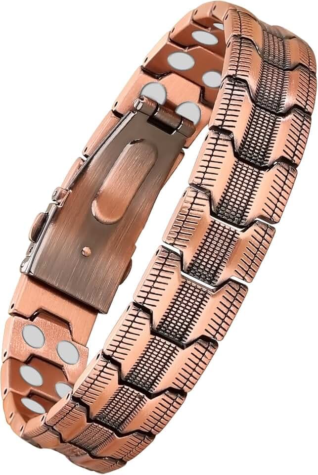 MagEnergy Bracciale in rame per uomini, 99,99% rame puro, magneti doppi forti, bracciale magnetico con chiusura a farfalla, lunghezza regolabile con strumento di adattamento della taglia (rame)