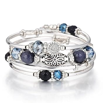 FULU AUTUMN Bracciale in perle d'argento da donna, braccialetto avvolgente in pietra multistrato regalo di gioielli fantasia per la mamma il giorno del Ringraziamento - confezione regalo