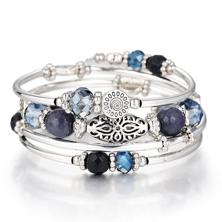 FULU AUTUMN Bracciale in perle d'argento da donna, braccialetto avvolgente in pietra multistrato regalo di gioielli fantasia per la mamma il giorno del Ringraziamento - confezione regalo
