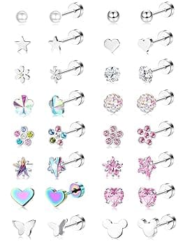 YADOCA 16 Paia Orecchini per Ragazze Bambini Acciaio Inossidabile 316L Ipoallergenico Perla Sfera Cuore Fiore Vite Retro Piatto Orecchini a Bottone Gioielli Regalo Donna Multicolore Rosa