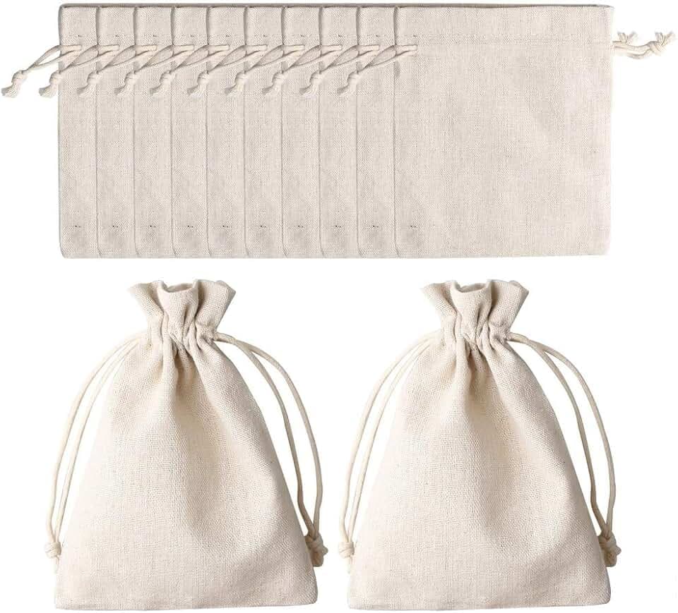 nuoshen Set di 12 sacchetti in cotone con cordino di serraggio, 12 x 17 cm, sacchetti riutilizzabili in iuta, sacchetto regalo con cordino per gioielli, trucchi, monete, spezie, artigianato (Beige), cotone,