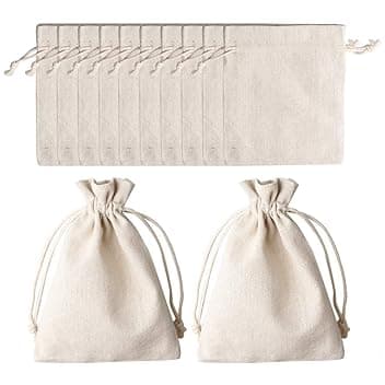 nuoshen Set di 12 sacchetti in cotone con cordino di serraggio, 12 x 17 cm, sacchetti riutilizzabili in iuta, sacchetto regalo con cordino per gioielli, trucchi, monete, spezie, artigianato (Beige), cotone,