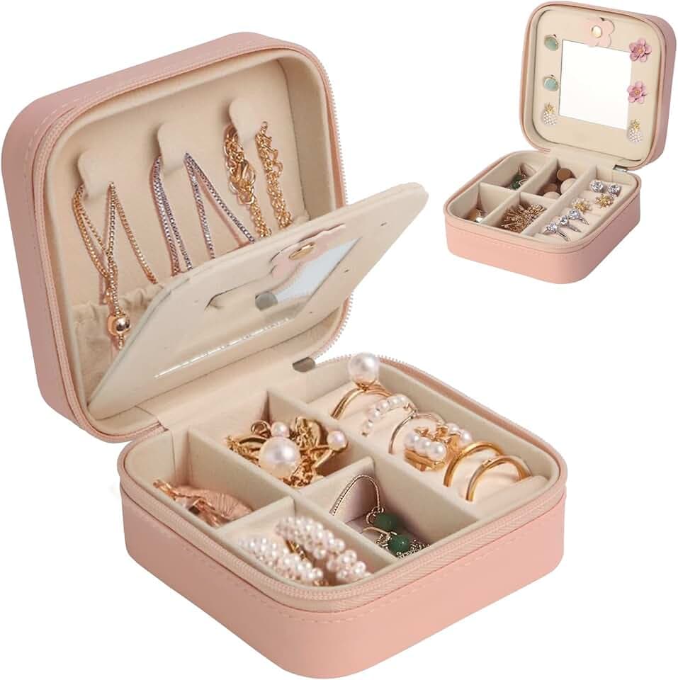 talifoca talifoca Portagioie da Viaggio con Specchio Porta Gioielli per Donne Ragazze, Porta Orecchini Organizeri in Pelle PU, per Orecchini Anelli Catene