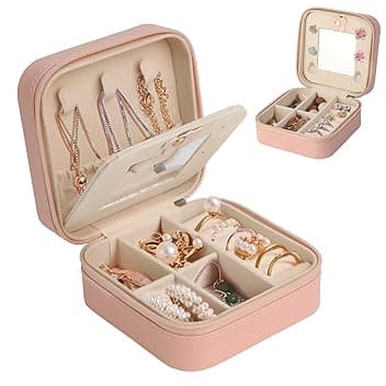 talifoca talifoca Portagioie da Viaggio con Specchio Porta Gioielli per Donne Ragazze, Porta Orecchini Organizeri in Pelle PU, per Orecchini Anelli Catene
