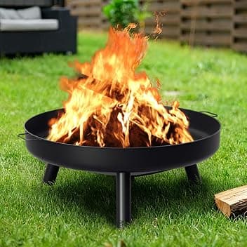 Braciere, Braciere Ø 80 cm, Braciere da giardino con 3 gambe e maniglie rimovibili, antiruggine, focolare in acciaio per giardino, terrazzo, focolare, barbecue
