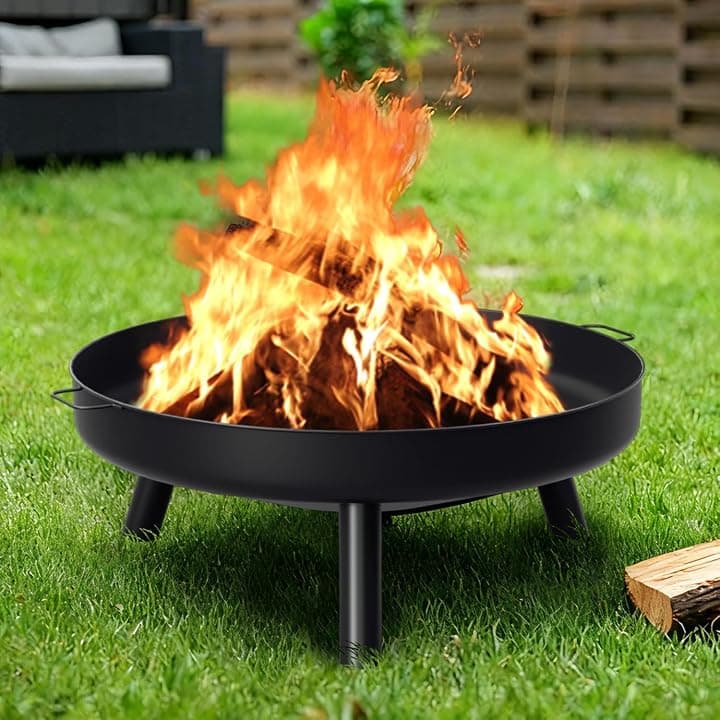 Braciere, Braciere Ø 80 cm, Braciere da giardino con 3 gambe e maniglie rimovibili, antiruggine, focolare in acciaio per giardino, terrazzo, focolare, barbecue