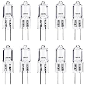 Lampadine Alogene G4, Lampadina G4, 20W 12V, Bianco Caldo 3000K, Alogeno Lampada Delle Capsule per Luci di Segnalazione e Iluminazione da Cucina, 10 Pezzi