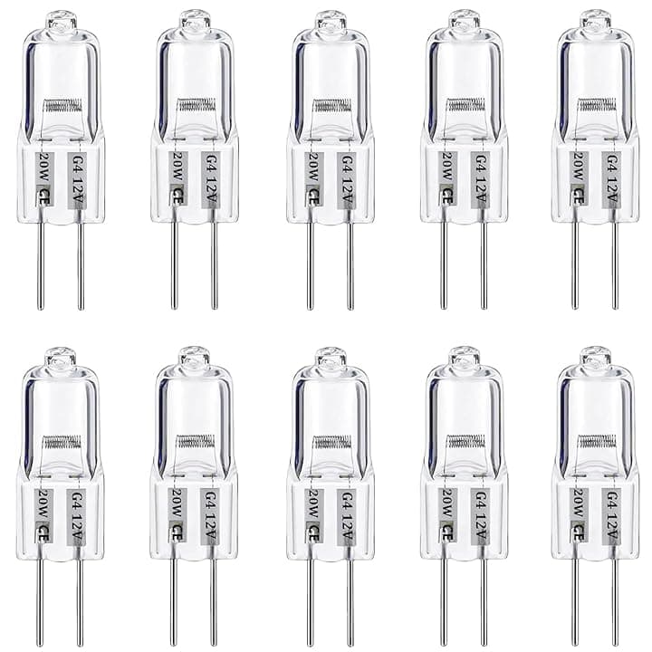 Lampadine Alogene G4, Lampadina G4, 20W 12V, Bianco Caldo 3000K, Alogeno Lampada Delle Capsule per Luci di Segnalazione e Iluminazione da Cucina, 10 Pezzi