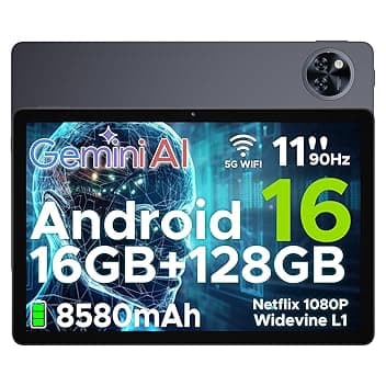 DOOGEE U11 Tablet Android 16, Tablet 11 Pollici, 16GB RAM + 128GB ROM/2TB TF, 8580Amh, 7.9mm Thin, T7200 Octa-core, 90Hz 13MP, Gemini AI, Support Face Unlock/GPS/Grigio