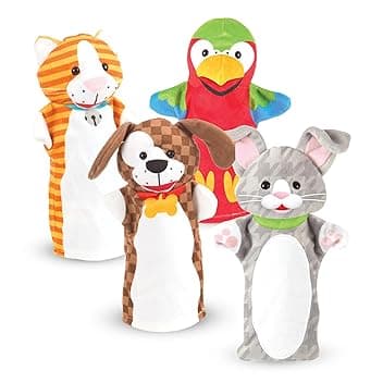 Melissa & Doug Marionette da Mano con Animali – Burattini in Stoffa a Forma di Animali, Marionette da Mano per Gioco di Imitazione, Regalo Educativo per Bambini e Bambine, 2+ Anni