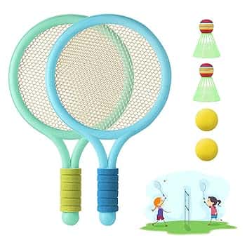 Racchetta tennis Bambino racchette badminton 1 paio di racchette da badminton con 2 Palline da Tennis e 2 volani per tennista regalo per bambini Sport all'aperto indoor