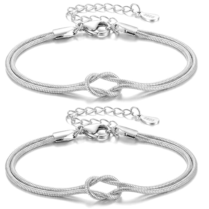 J.Fée 2PCS Bracciali Coppia Bracciale Amicizia Bracciale Donna Argento 925 Bracciali Amicizia Donna, Braccialetti Donne Oro, Regali di Coppia Regalo Amica Regalo Fidanzato Regali Mamma San Valentino