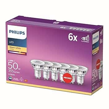 Philips LED, Faretto, 6 pz, equivalente a 50W, attacco GU10, Luce Bianca Calda