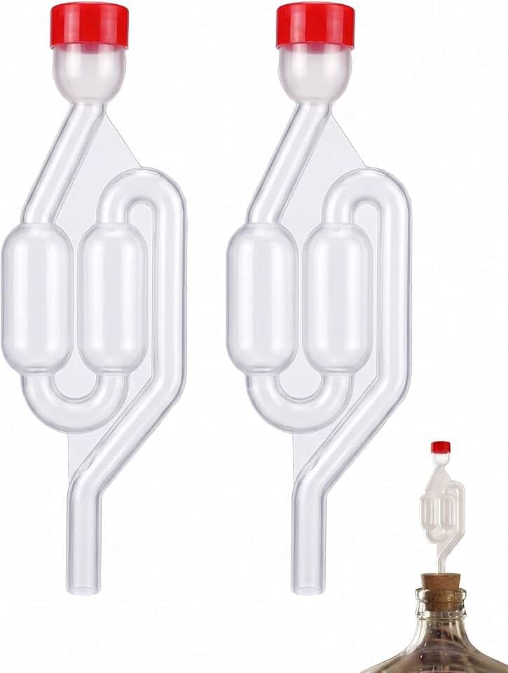 Gorgogliatore Fermentazione 2 Pezzi, Airlock Plastica Trasparente a S, Tubo Senza Tappo per Controllo Gas, Ideale per Grappa, Vino e Birra
