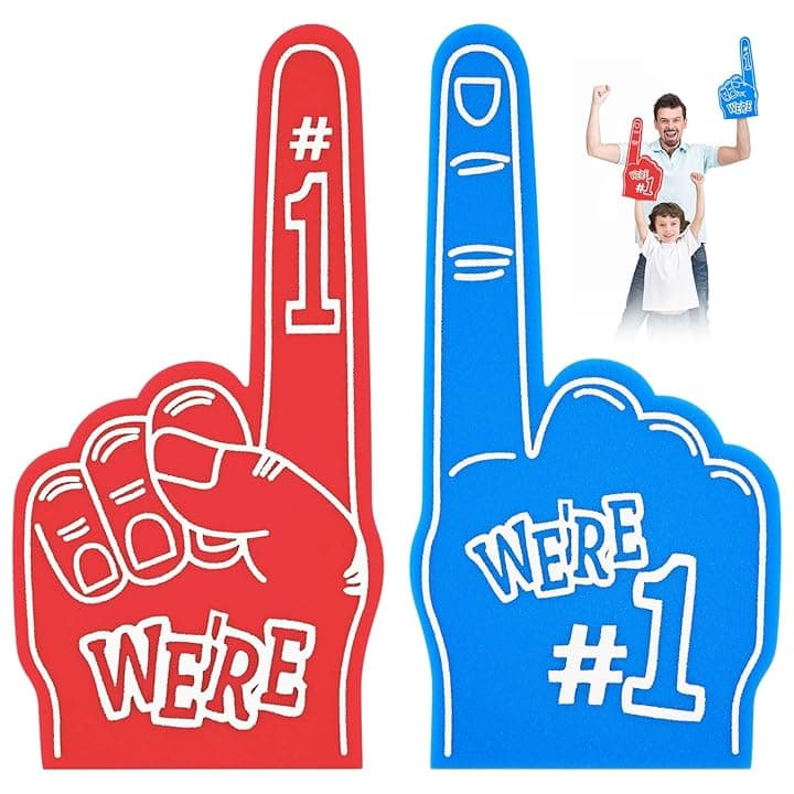 2 Dita Giganti in Schiuma, Mano per Feste ed Eventi, Accessori per Appassionati di Sport, Cheerleading (Rosso & Blu)